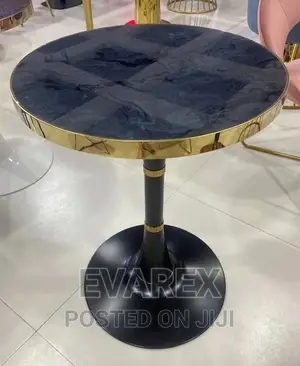 Gold Round Center Table With Black Marble Top Design