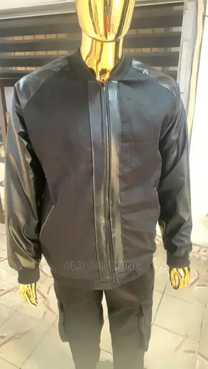 Bump Mix Leather Varsity Jacket