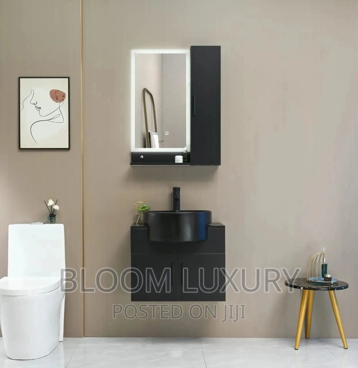 Mini Cabinet With LED Mirror and Side Shelf