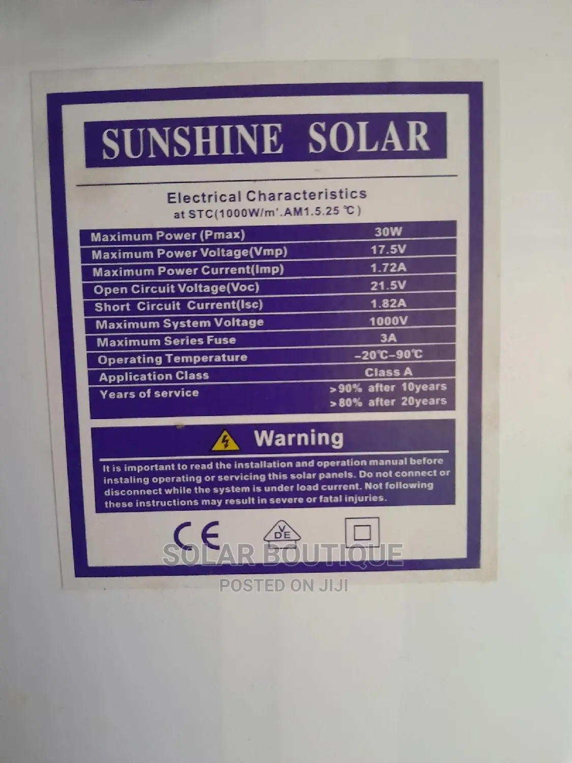 30watts Sunshine Solar Panel
