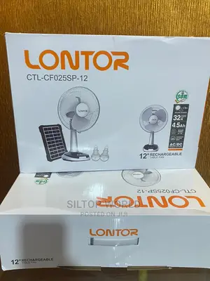 12" Lontor Rechargeable Table Fan, Solar Panel 2 Led Bulbs