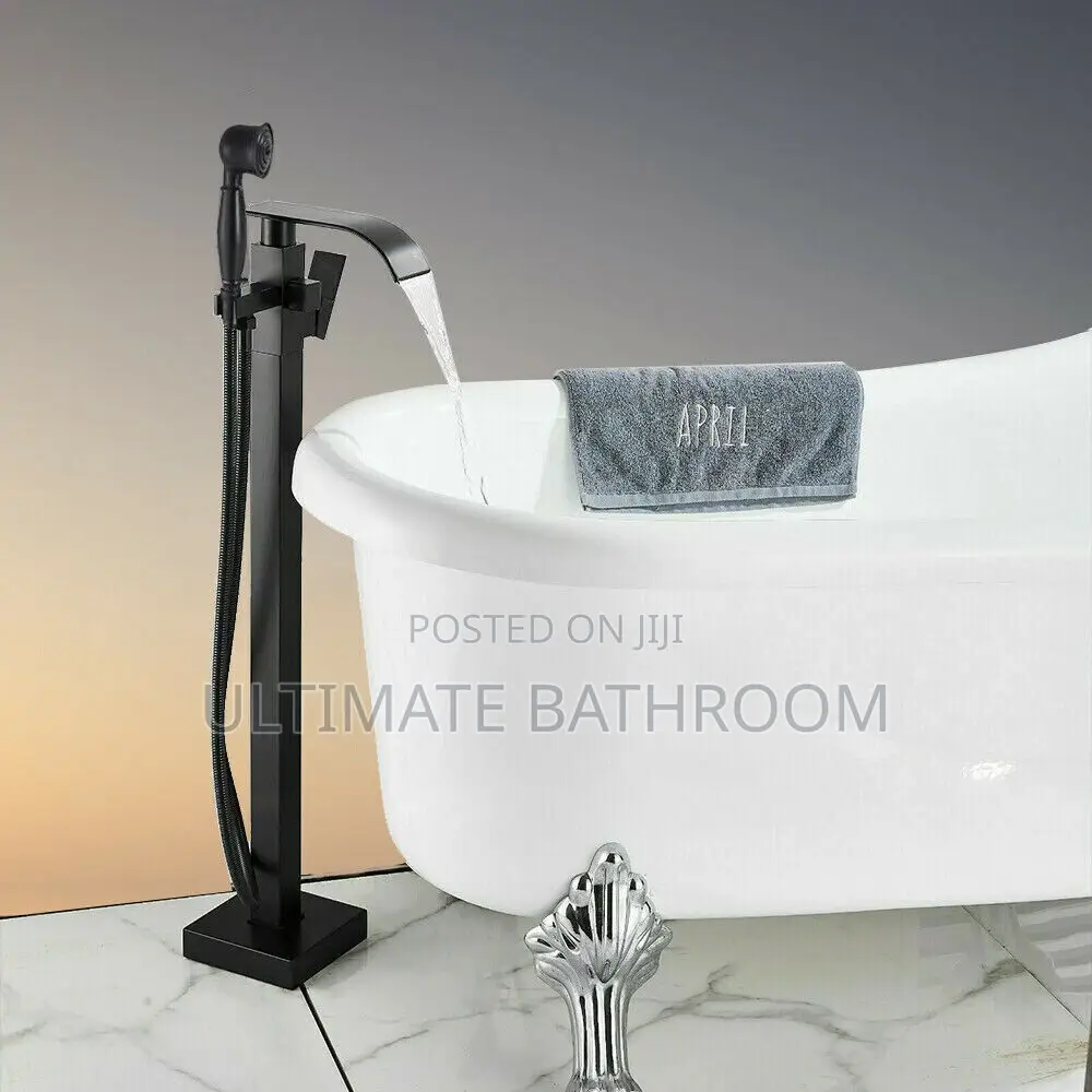 Black Waterfall Standing Bath Mixer Tap