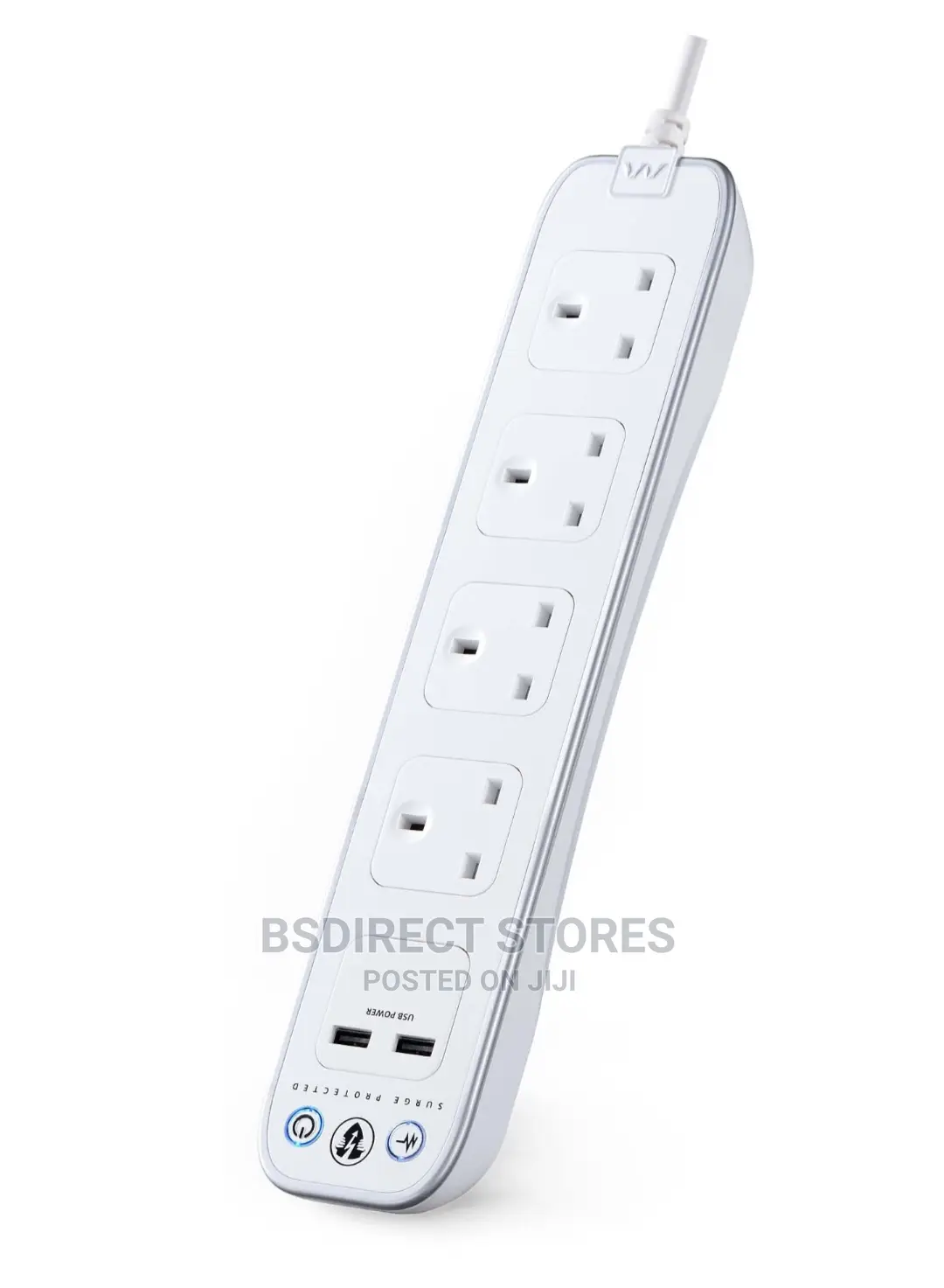 Masterplug WHITE 4 Socket Power Surge Protected Lead + 2 USB