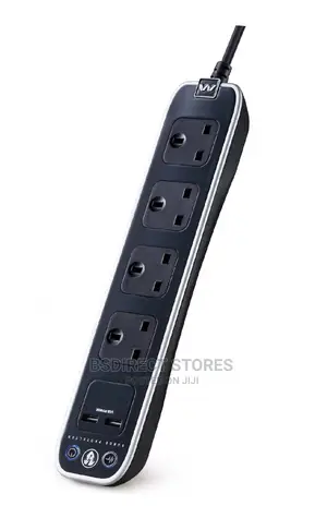 Masterplug BLACK 4 Socket Power Surge Protected Lead + 2 USB