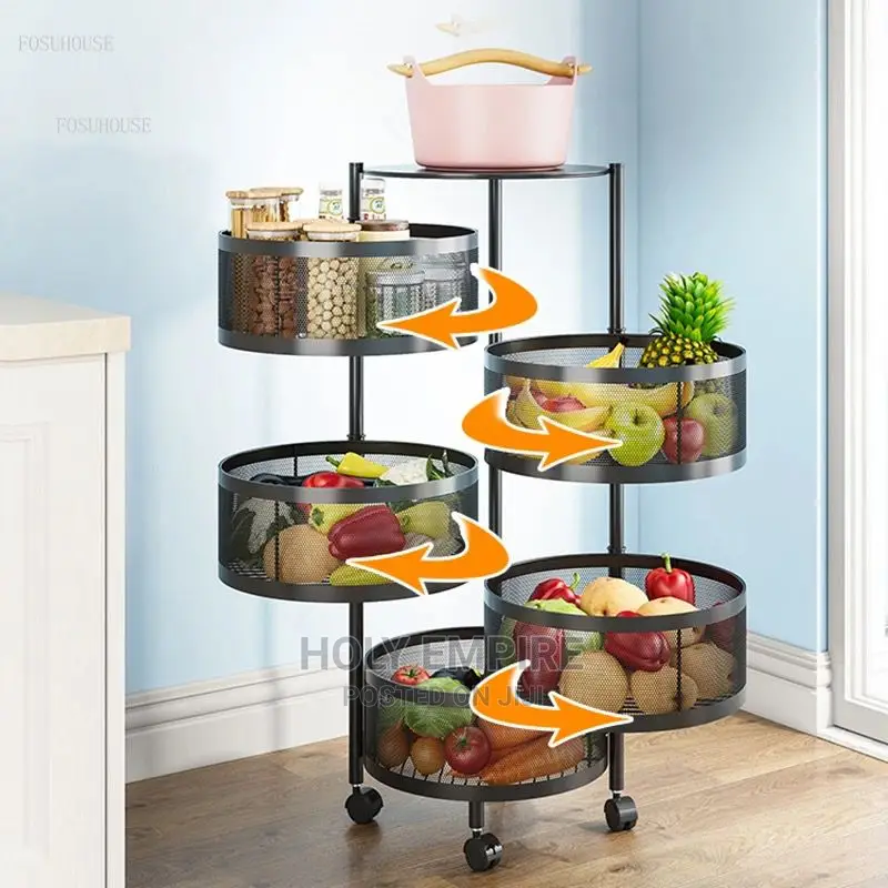 5 Tier Rotating Storage Basket Rack Stackable Metal Basket