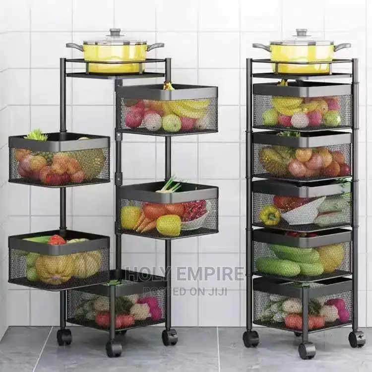 5 Tier Rotating Storage Basket Rack Stackable Metal Basket