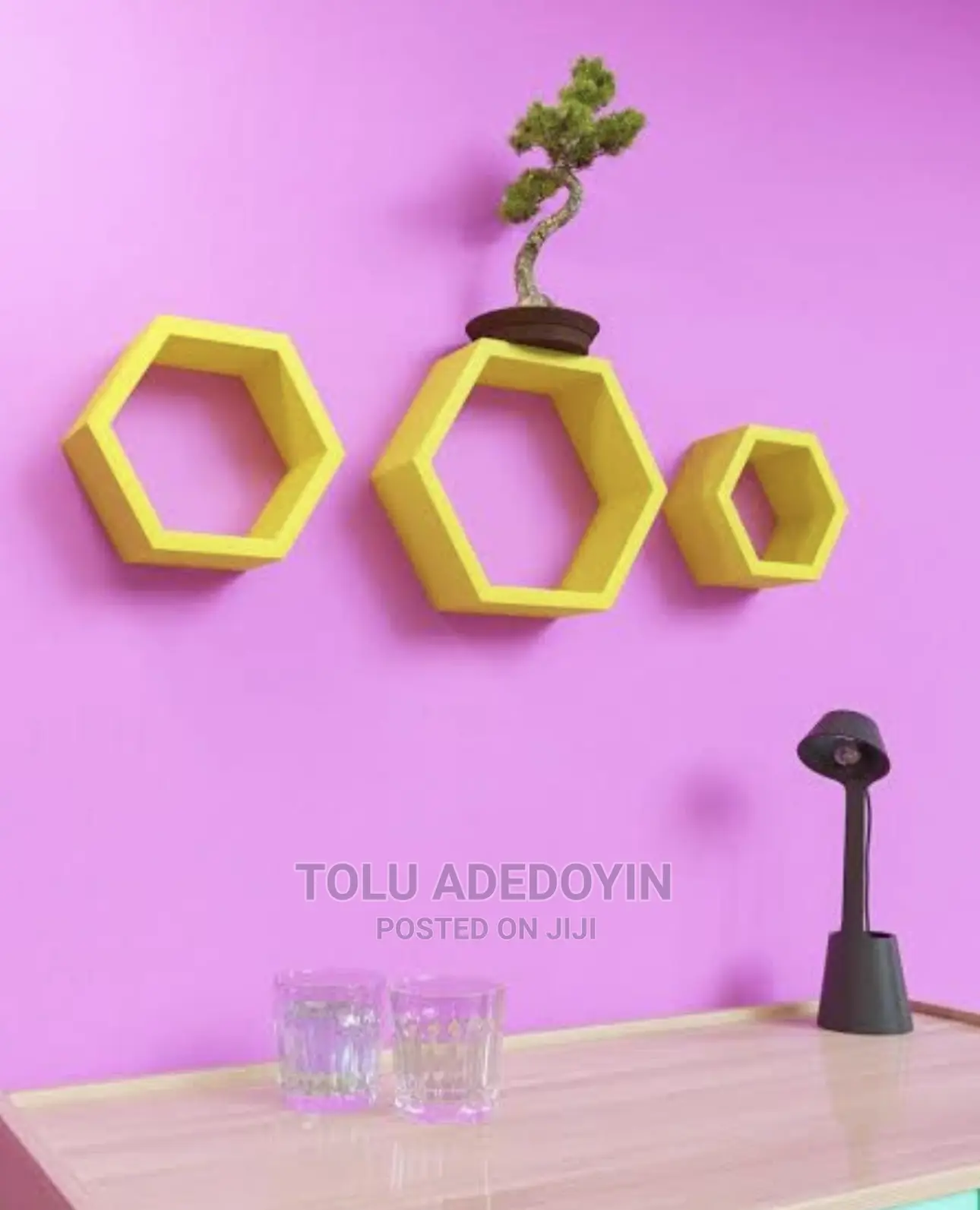 Hexagon Golden Yellow Decorative Floating Shelves in Ikeja Furniture