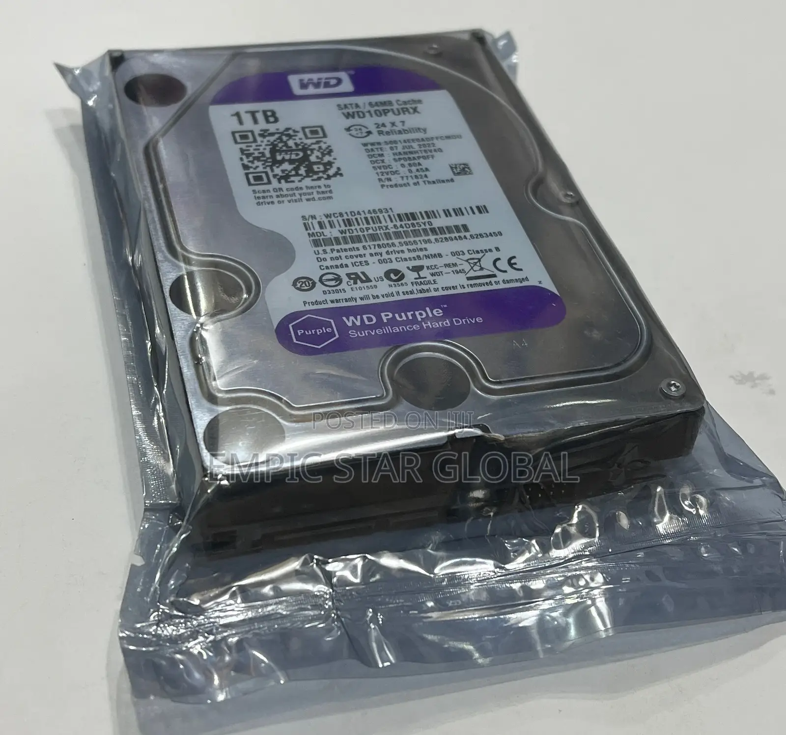 2TB Western Digital Purple Surveillance HDD