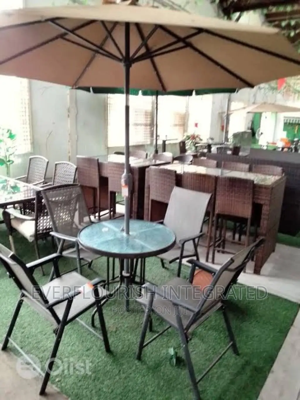 Outdoor Table, 4 Chairs and Umbrella
