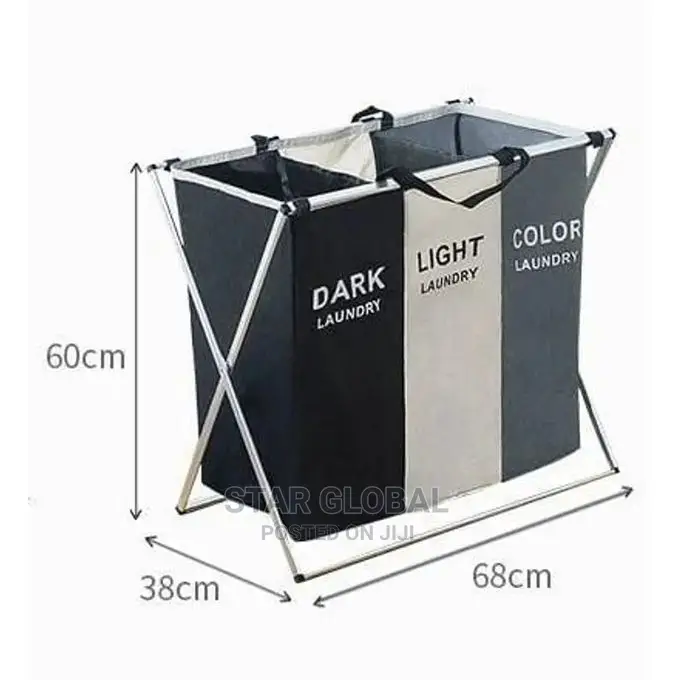 3 Section Oxford Fabric Basket Laundry Dirty Clothes Storage