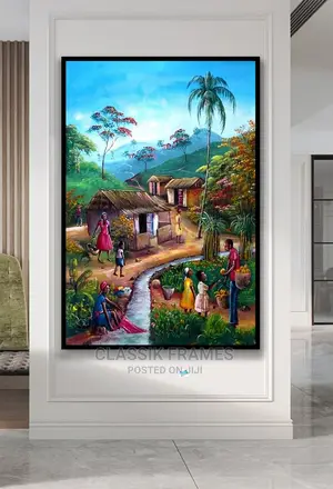 Hd Framed Realistic Village Picture Painting Wall Art