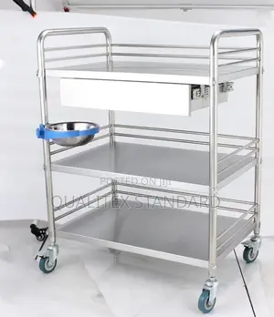 Medical Instrument Trolley With Three Steps, Bowl And Drawer