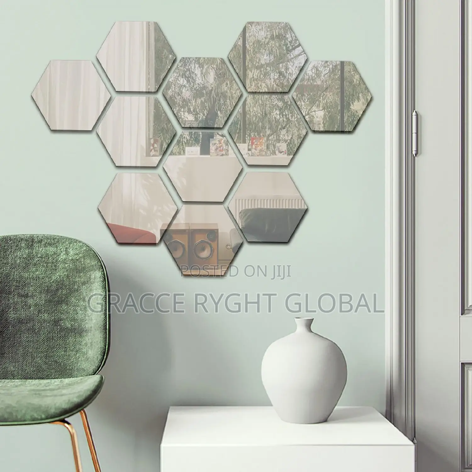 12pcs Hexagon Decor Sticker Mirror