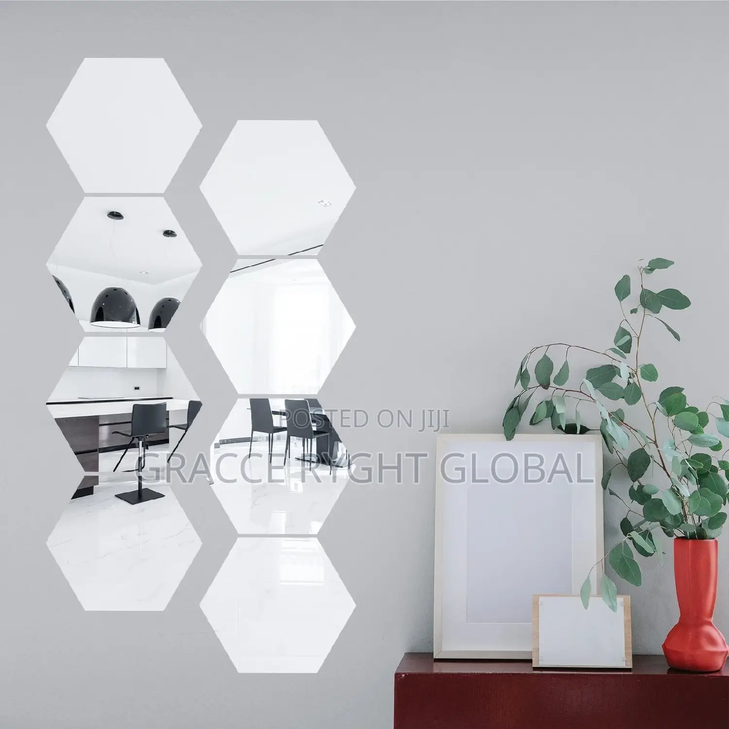 12pcs Hexagon Decor Sticker Mirror