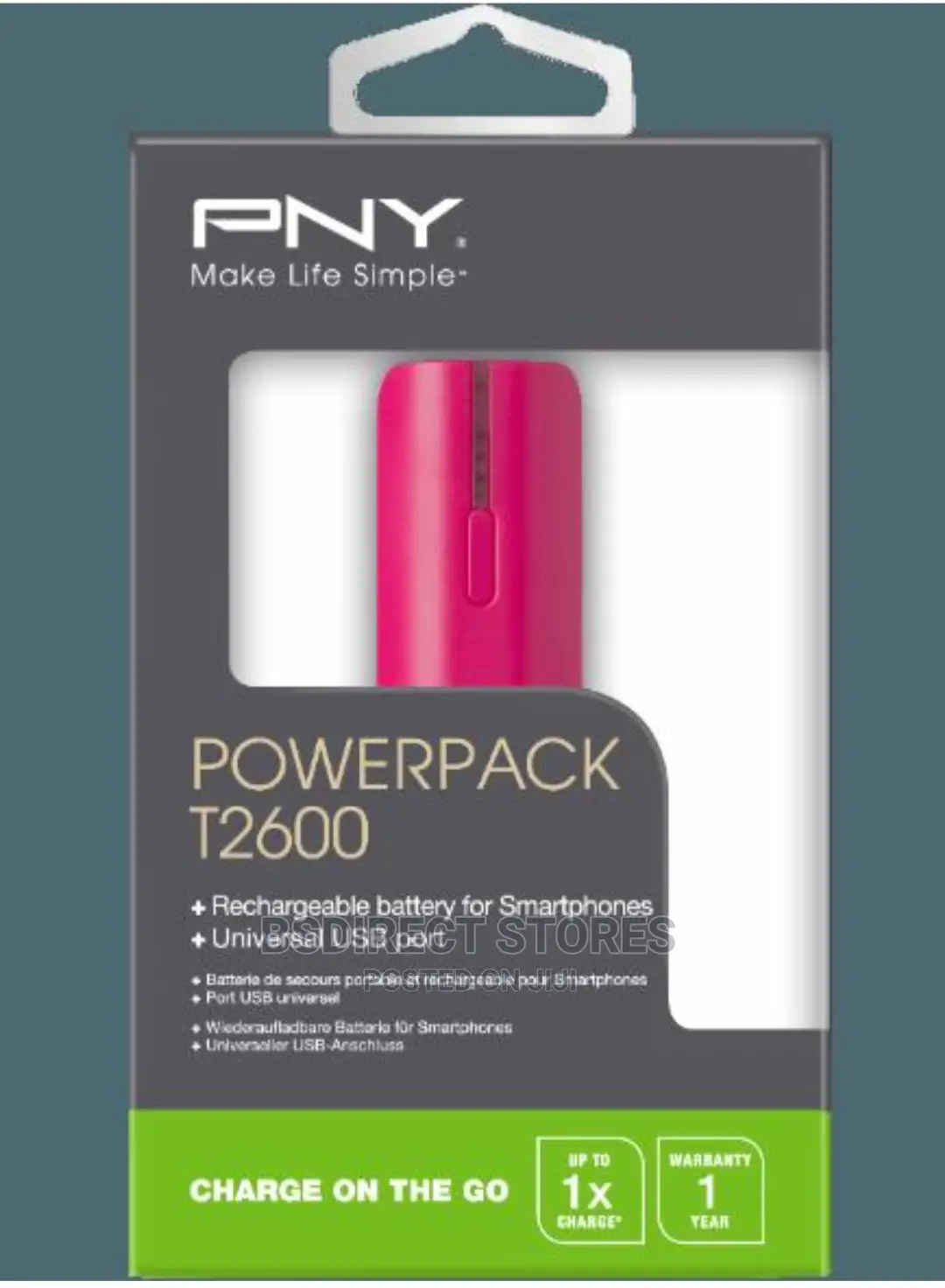 PNY - Powerpack T2600 USB Rechargeable External Battery Pink