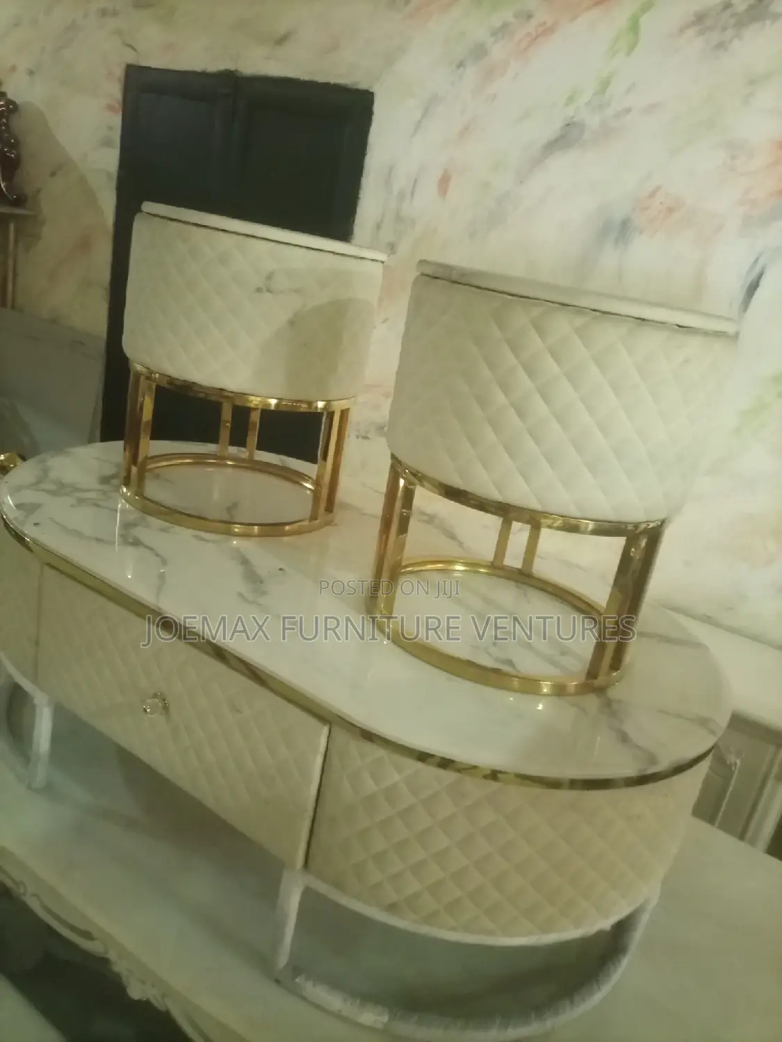 Turkey Marble Center Table With Two Side Stools.
