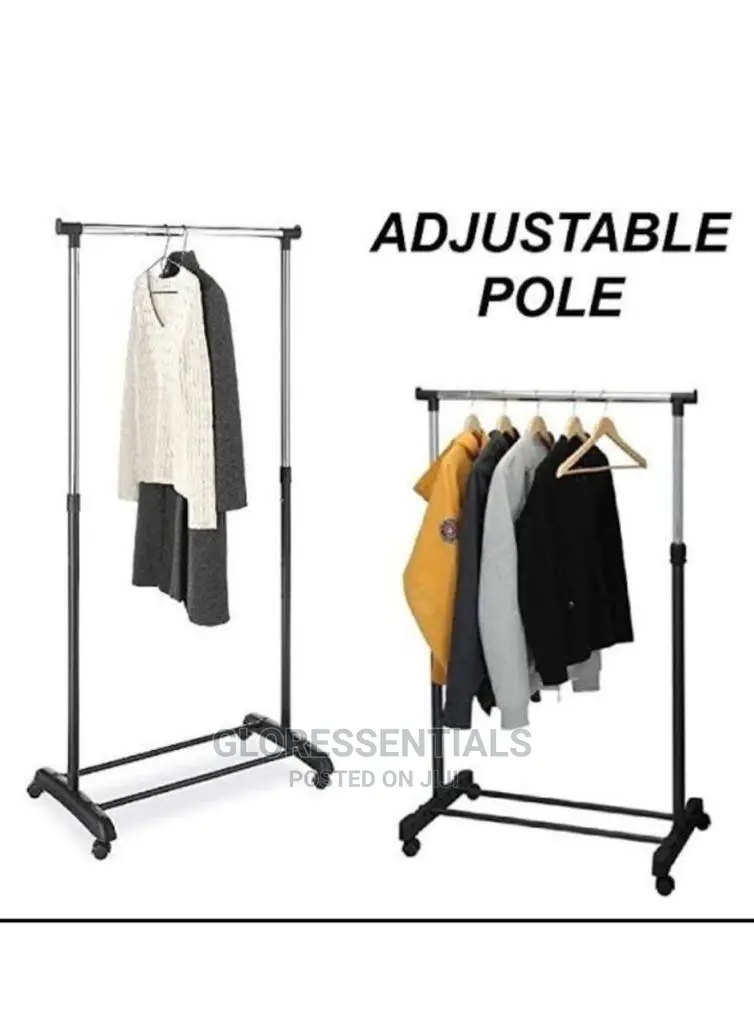 Single Pole Adjustable Height Storage Shelf 4 Hanging Cloths