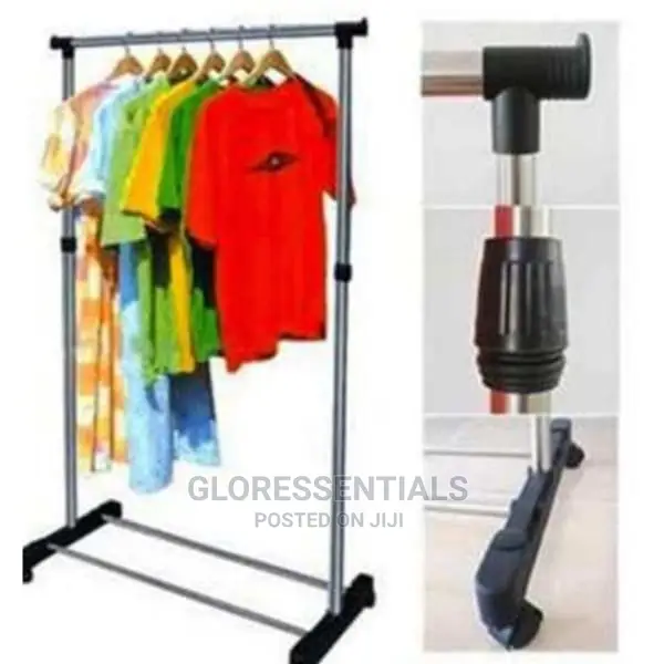 Single Pole Adjustable Height Storage Shelf 4 Hanging Cloths