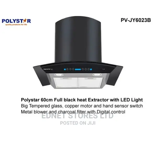 Polystar 60cm Kitchen Extractor Rangehood Tempered Glass
