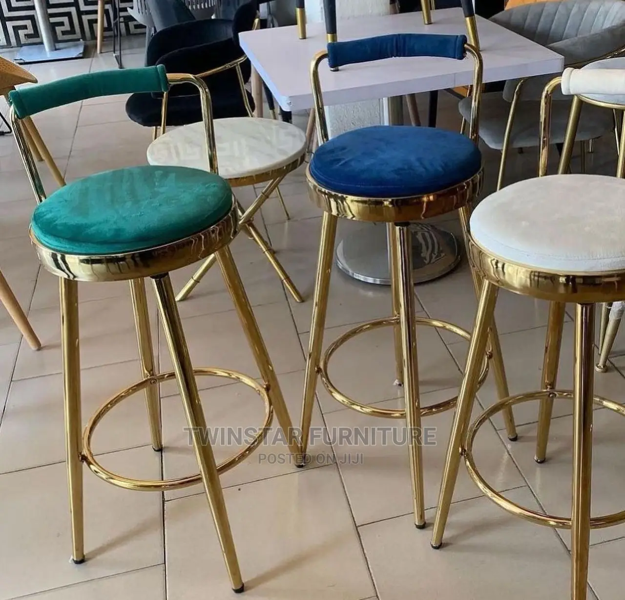 New Modern Golden Frame High Bar Stools With Back Rest