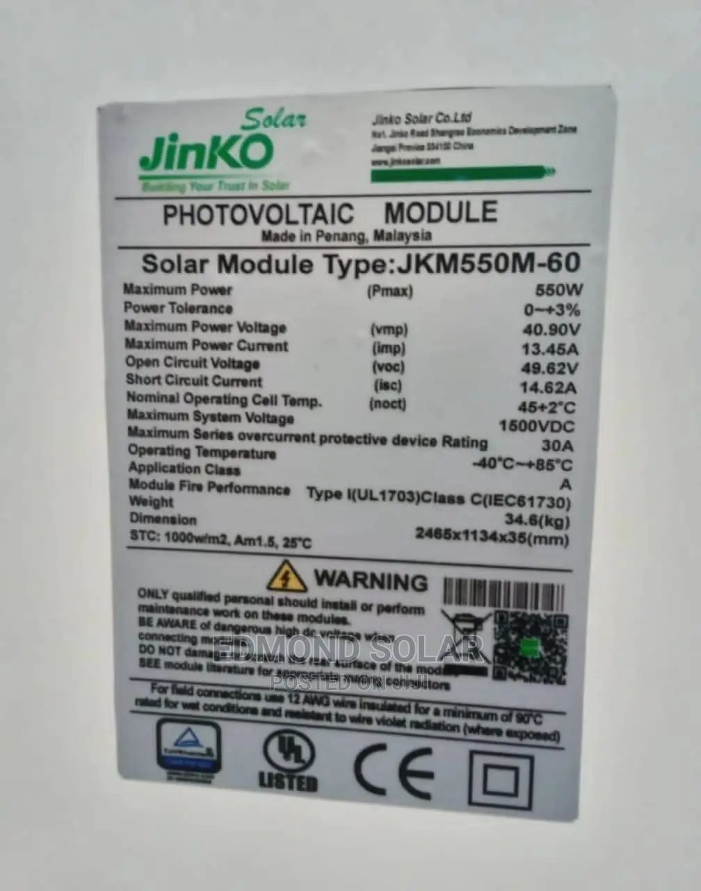 Jinko Solar Panel 550W