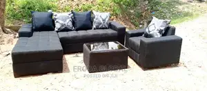 L-Shape Sofa and Single Chair With Table. Fabric Couch. Lif01