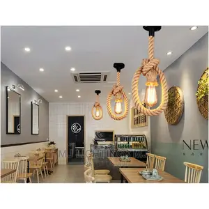 Vintage Chandelier Hemp Rope Retro Loft Industrial Light.