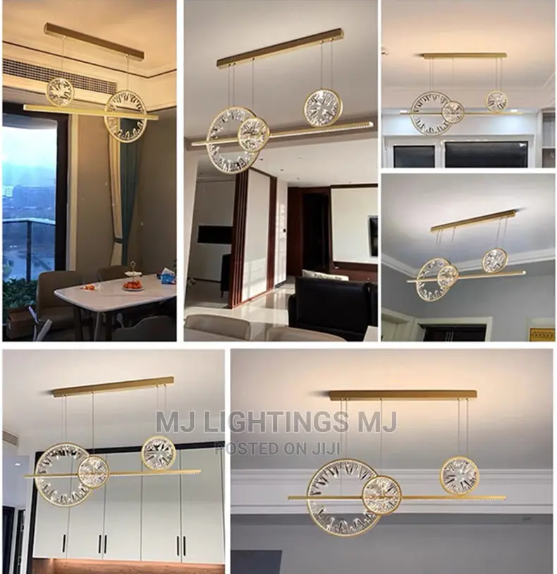 Modern Luxury Crystal Ring Strip Restaurant Chandelier.