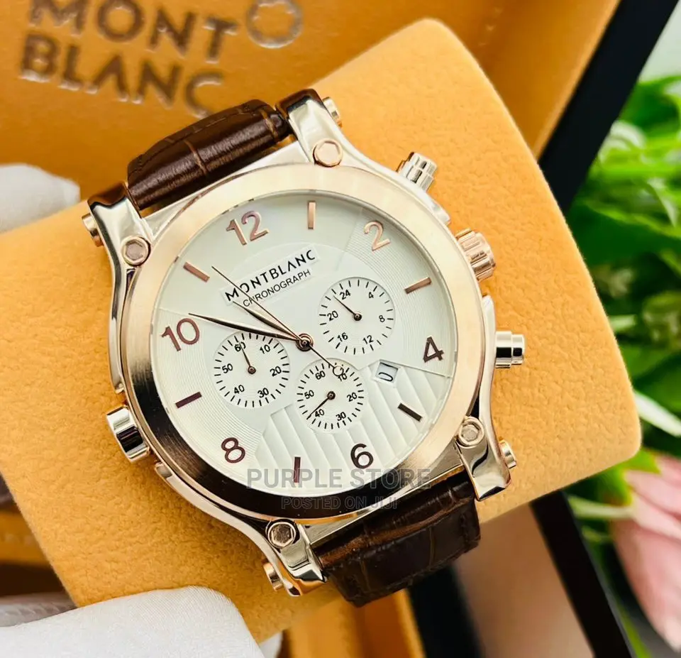 Mont Blanc Leather Chronograph Watch Brown Leather
