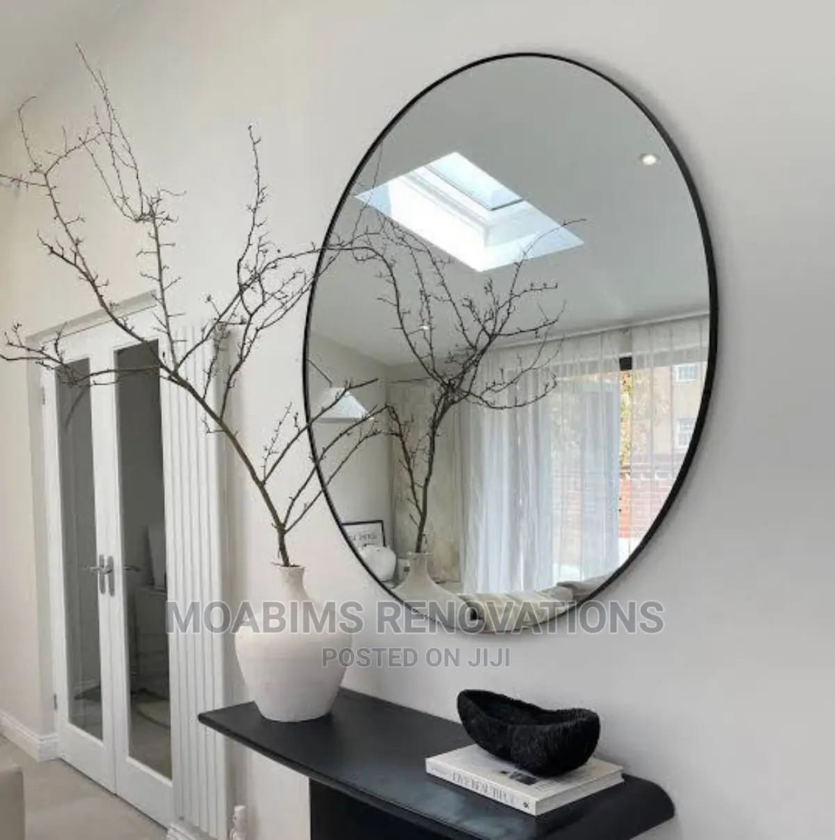 60cm Black Minimalist Round Wall Mirror