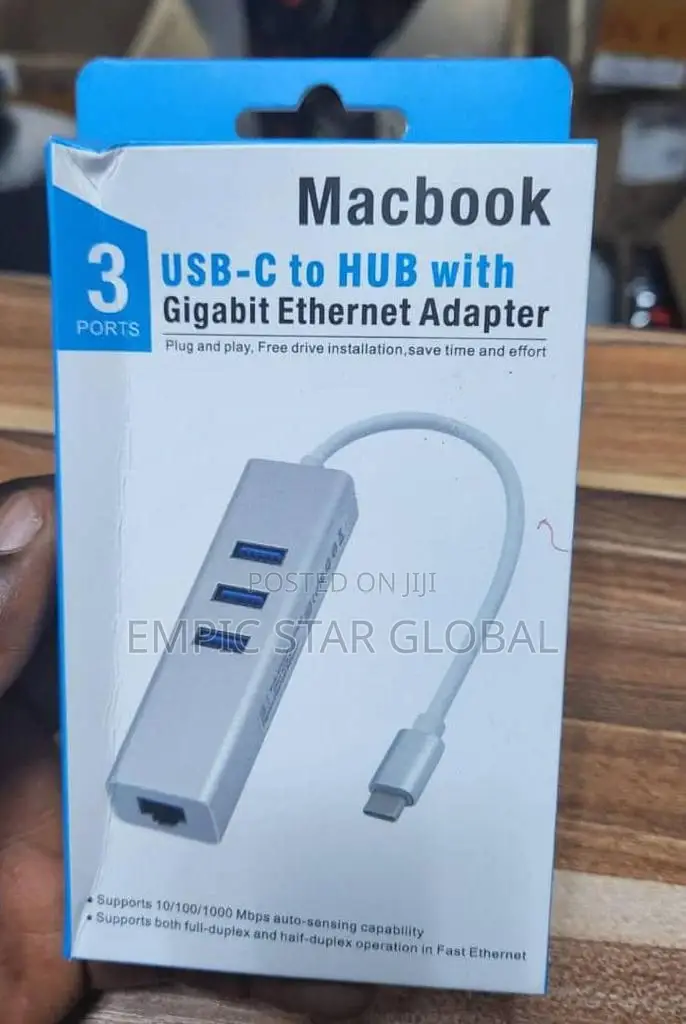 Macbook 3-Port USB 3.0 Hub With Gigabit Ethernet Adapter