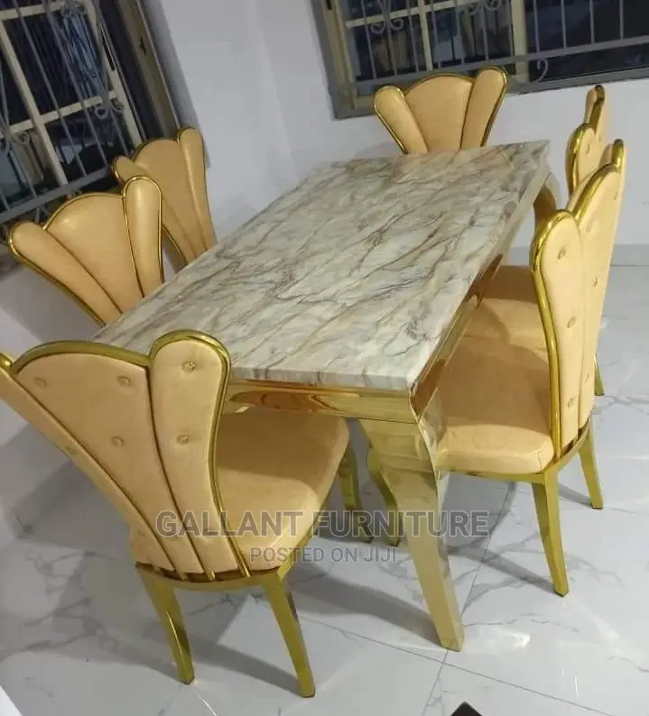 Modern 6 Seater Marble Top Dining Table Set.