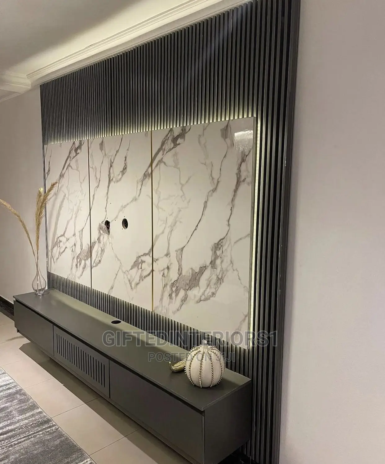 Tv Console With Wall Cladding and Led Light