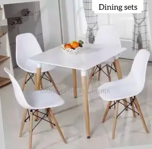 Dining Set With 1 White Table and 4 White Chairs