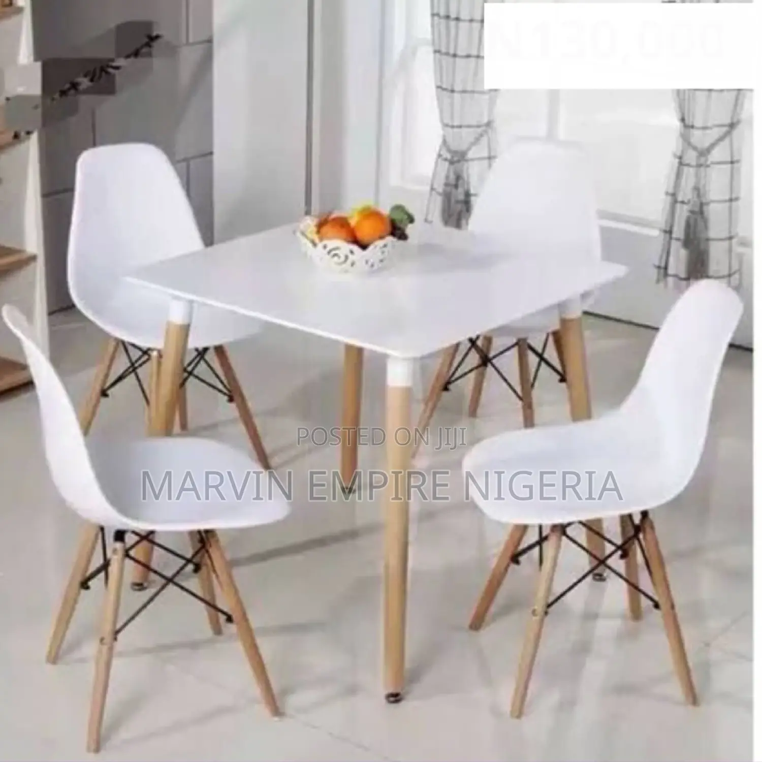 Dining Set With 1 White Table and 4 White Chairs