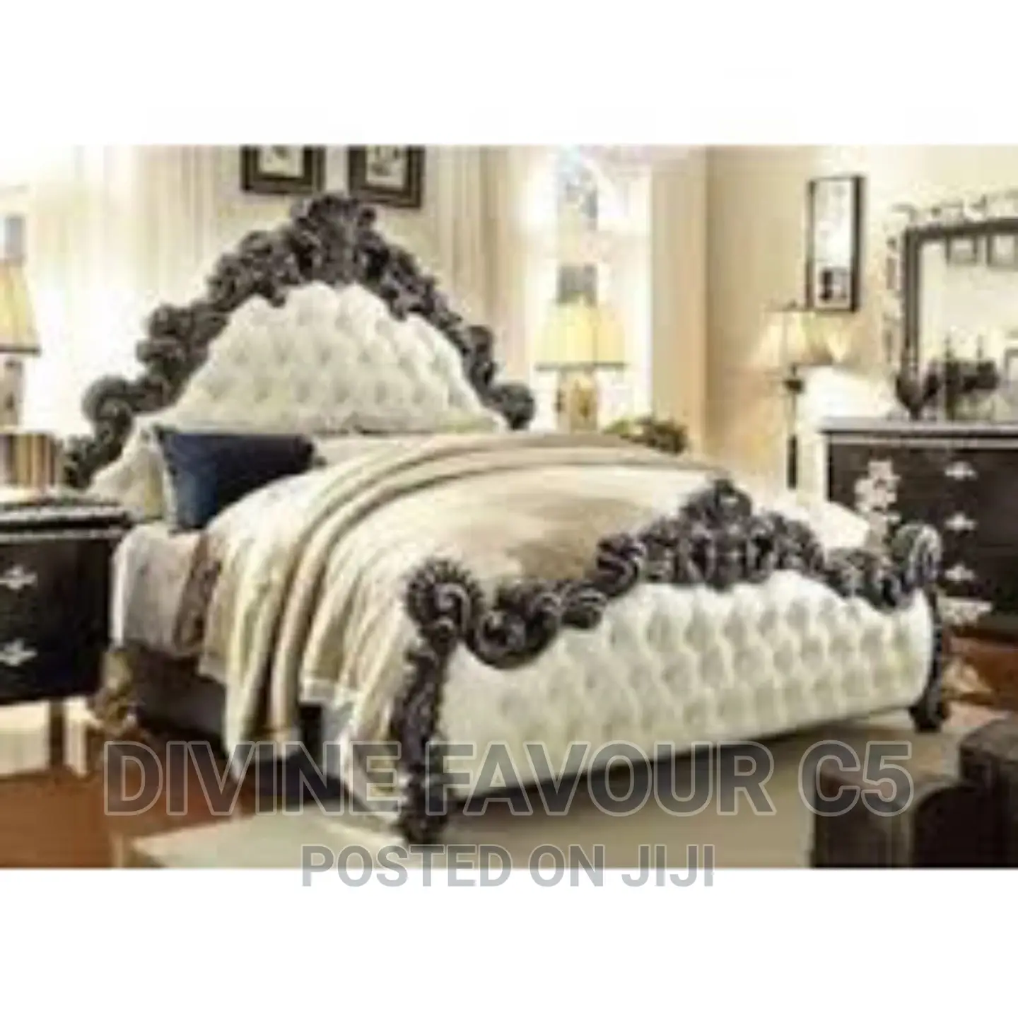 Imported Royal Bed With Drawers and Mirror Console.