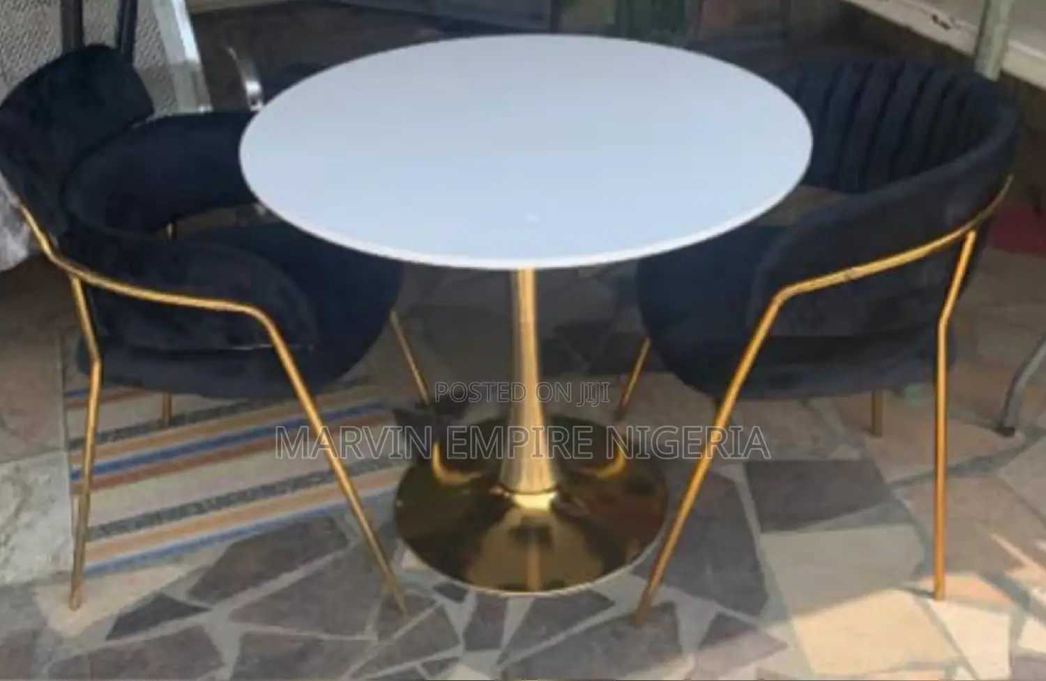 Luxury Gold Leg Dinner Table and 2 Chairs