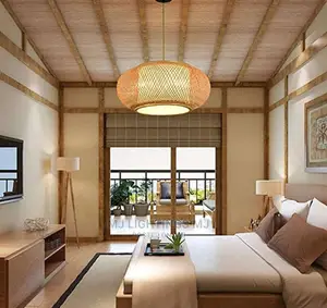 Bamboo Lantern Pendant Lamp Natural Rattan Wicker E27