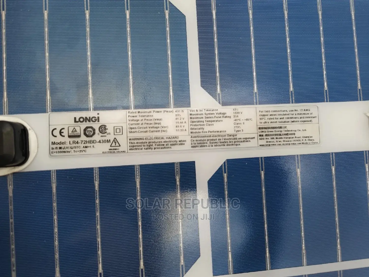 Mono Solar Panel 430w Bifacial Longi