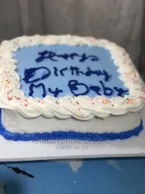 Square 8 Inches Blue and White Birthday Cakes