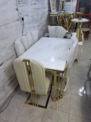 Luxury Foreign Dinning Set by 6 Chairs and Table, Gold Leg