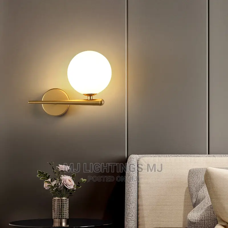 Bedside White Ball Glass Indoor Wall Bracket Lamp.