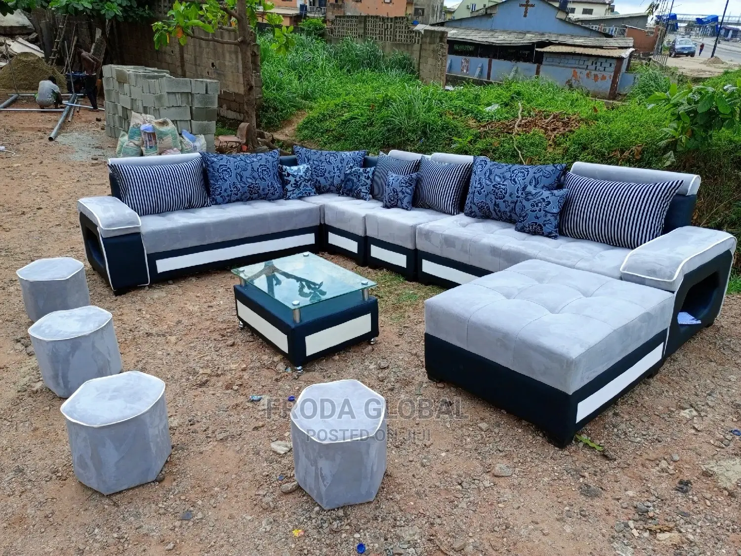 U-Shape Sofa Chairs With Table and Stools. 9 Seaters Couch