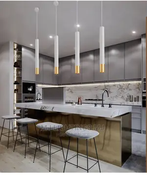 Long Tube Brushed Finish With Round Chassis LED Pendant.