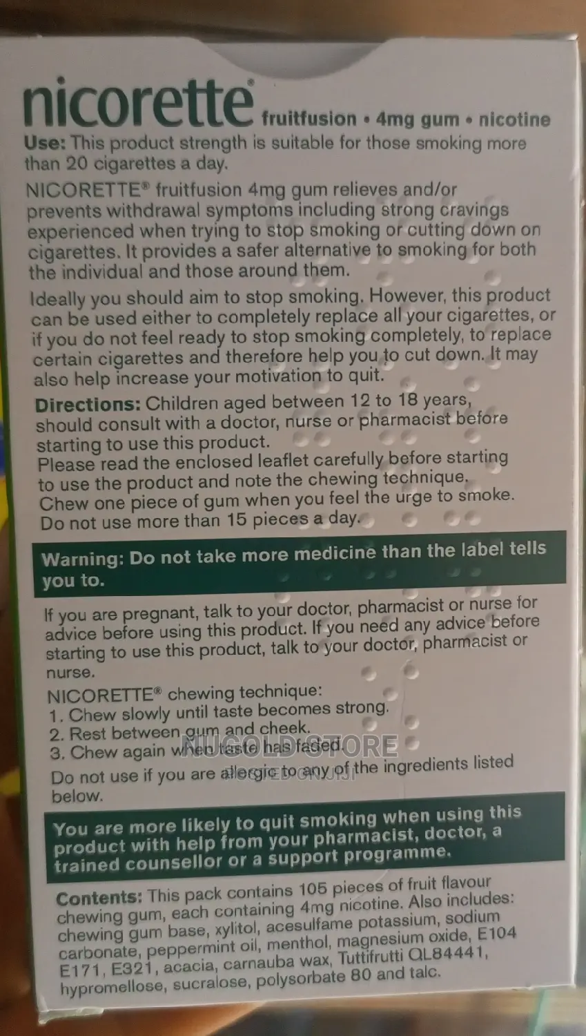 Nicorette Fruitfusion Freshmint Gum * 4mg by 105 Pieces
