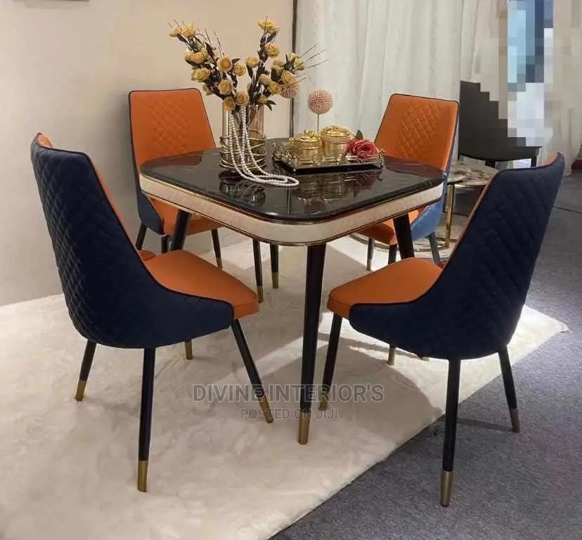 Luxurious Marble Dinning Table With Four Leather Chairs