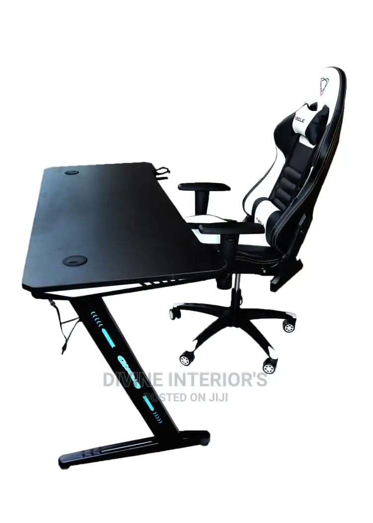 Office Gaming Desk With LED Light and Gaming Chair