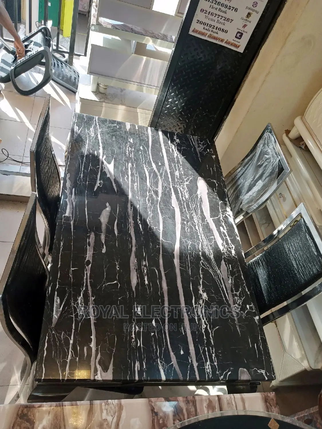World Class 4 Chairs Modern Marble Top Dining Sets