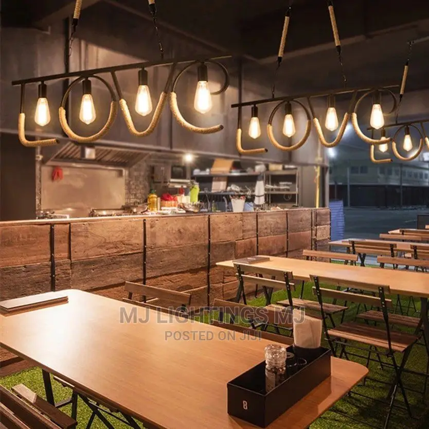 Hemp Rope Industrial Multiple Head's LED Pendant Light.
