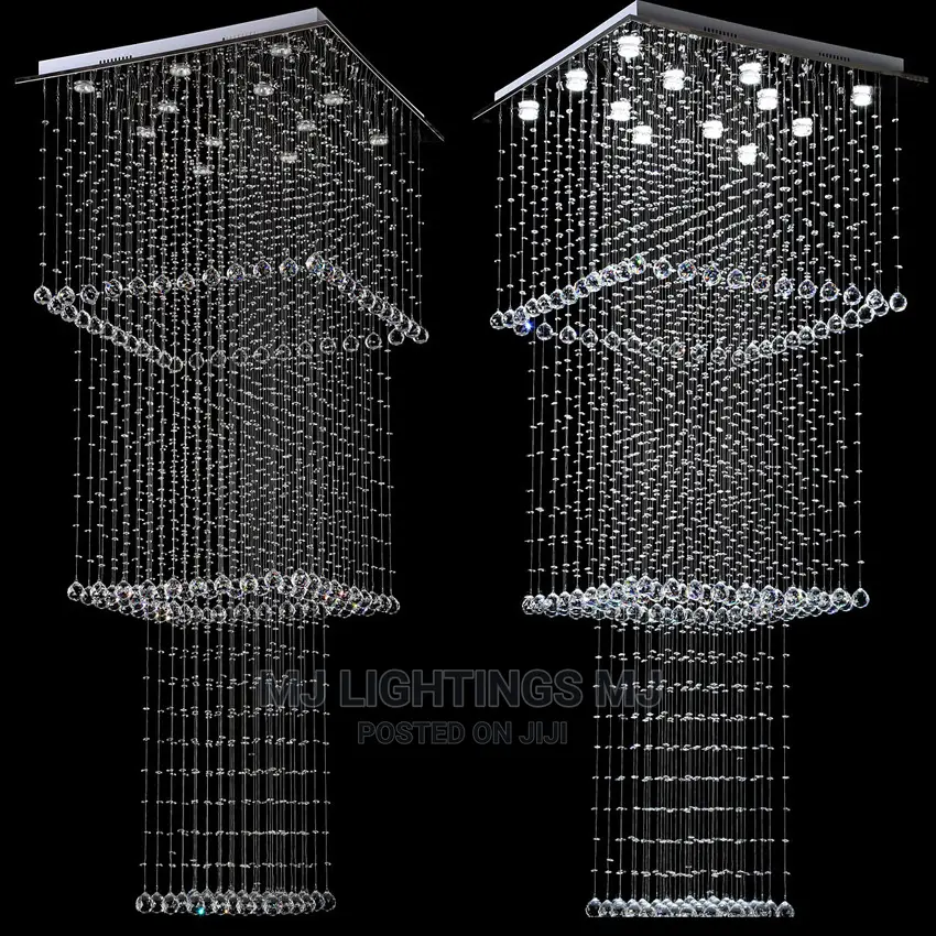 Modern Square LED Crystal Chandelier Lighting Raindrop Light